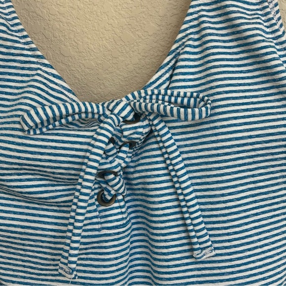 J.Crew Blue White Striped Lace-Up One-Piece Swimsuit Women’s Size 16 Open Back - Picture 4 of 7